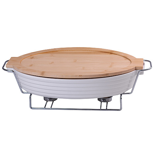 Мармитница керамическая овальная овальная TS Kitchen 1,8л с бамбуковой крышкой (HP478)