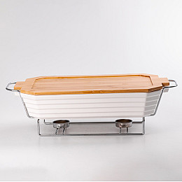 Мармитница керамическая прямоугольная TS Kitchen 1,8л с бамбуковой крышкой (HP477)