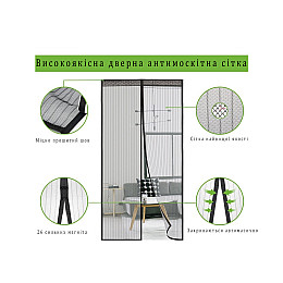 Дверная антимоскитная шторка - сетка на магнитах Magnetic Mesh 210х120 см Серая 428-42728856