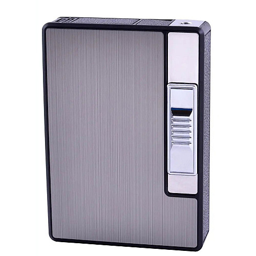 Портсигар на 10 сигарет с зажигалкой FOCUS №HL-150 Gray (10836-hbr)