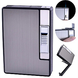 Портсигар на 10 сигарет с зажигалкой FOCUS №HL-150 Gray (10836-hbr)