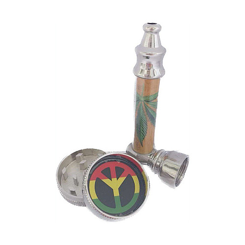 Трубка курильна + гріндер для подрібнення тютюну Lighter HL-YD-305 Конопля Silver Gold (10916-hbr)
