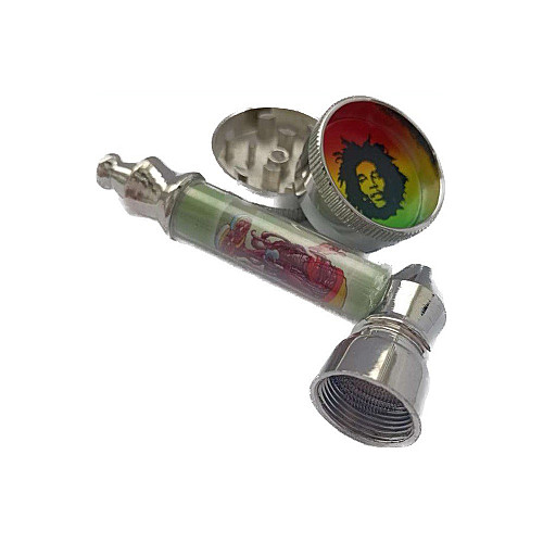 Трубка курильна і гріндер для подрібнення тютюну Lighter HL-YD-305 Bob Marley Зелений (10917-hbr)