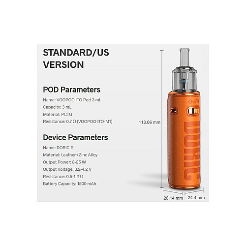 Под-система Voopoo Doric E Pod 1500mAh 3ml Kit Orange (15829-hbr)