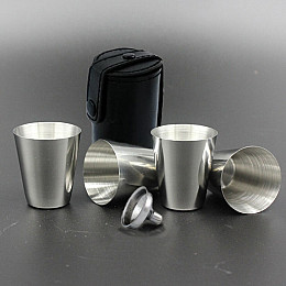 Набір фляга з рюмками в подарунковій коробці з гравіюванням BeriDari Вензель 6 шт 210 мл Сірий (11635)