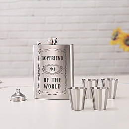 Набор фляга с рюмками BeriDari Boyfriend №1 of the world 6 шт 210 мл Серый (8729)