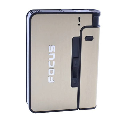 Портсигар на 10 сигарет с зажигалкой Focus №XT-4938 Gold (16716-hbr)