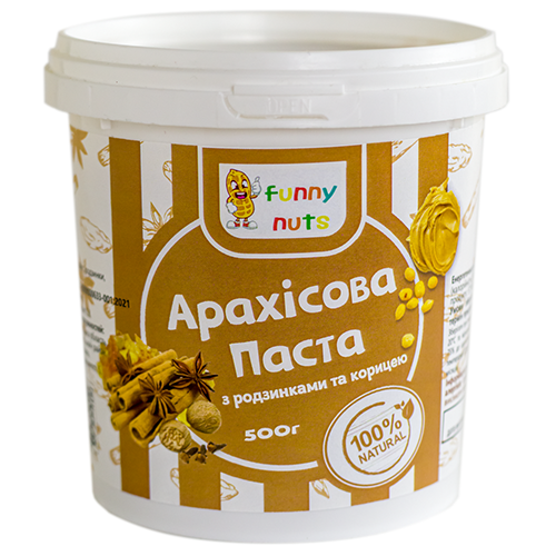 Арахісова паста Funny Nuts з родзинками та корицею 500 г (1313749301)