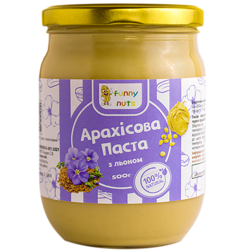 Арахісова паста Funny Nuts з льоном 500 г (1696290921)