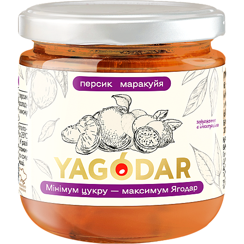 Джем с низким содержанием сахара YAGODAR Персик с маракуйя 210 г (2206919313)