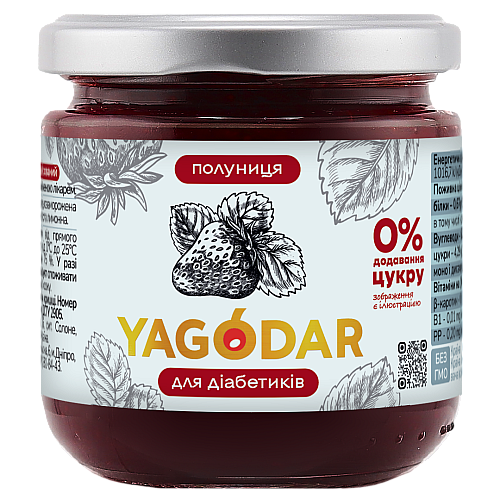 Джем для диабетиков на пектине YAGODAR Клубника 210 г (2333380380)