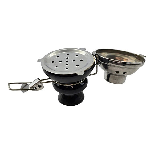Чашка для кальяна керамічна з металевою кришкою No Brand 9х5,7 см Чорний (DN36179)