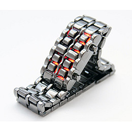 Часи-браслет Led Watch Iron Samurai, Сріблястий з червоними світлодіодами ( IBW012SR )
