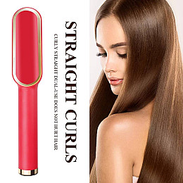 Електрична гребінець-випрямляч для волосся та бороди Hair Style UKC праска з турмаліновим покриттям 6 температурних режимів Червоний