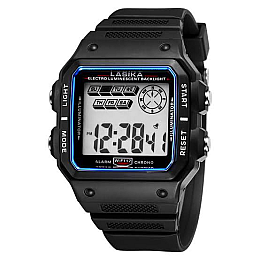 Часы наручные спортивные влагостойкие Lasika Sports W-F117 Черные с синим (IBW877BZ)