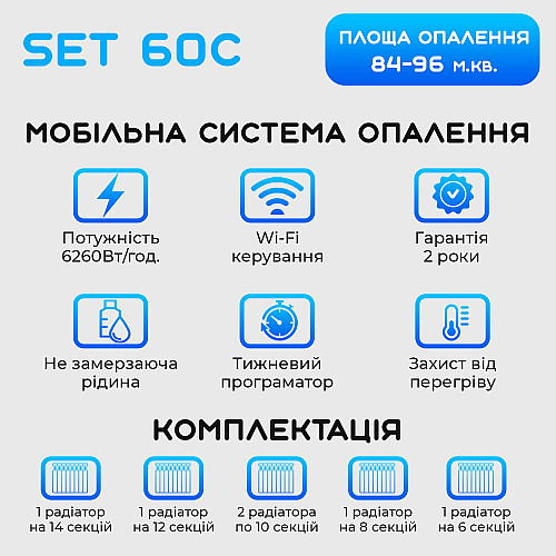 Умная мобильная система отопления электрическая ELECTRO SET 60C WI-FI 6260 Вт