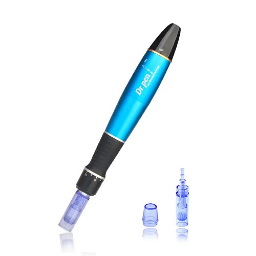 Беспроводной портативный дермапен Dr. Pen Ultima A1 для фракционной мезотерапии на аккумуляторе Черно-голубой (860)