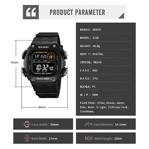 Годинники наручні Skmei 2126 Black 2126BKBK (17177-hbr)