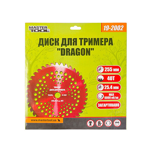 Диск для триммера MASTERTOOL "DRAGON" 255х25.4х40Т з побідитовою напайкою загартований 19-2002