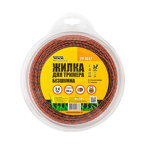 Леска для тримера безшумна SPIRAL 2.40 мм 90 м (блістер) двоколірна MASTERTOOL