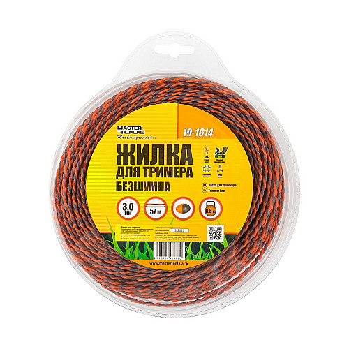 Леска для тримера безшумна SPIRAL 3.00 мм 57 м (блістер) двоколірна MASTERTOOL
