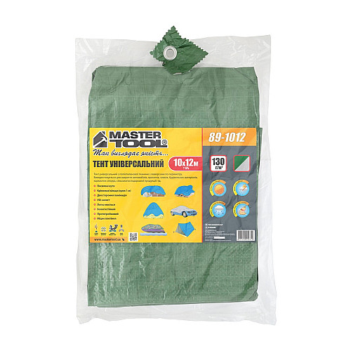 Тент MASTERTOOL GM 10х12 м двусторонний 130 г/м² хаки/серебро (89-1012)