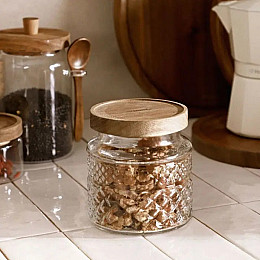 Емкість скляна SNT з дерев'яною кришкою 500 мл Прозорий 32258