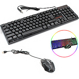 Ігрова клавіатура KeyBoard HK-6300TZ та мишка з RGB підсвіткою Black
