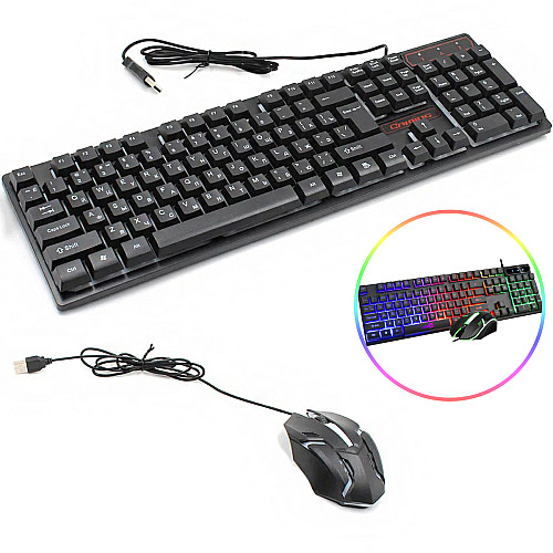 Ігрова клавіатура KeyBoard HK-6300TZ та мишка з RGB підсвіткою Black