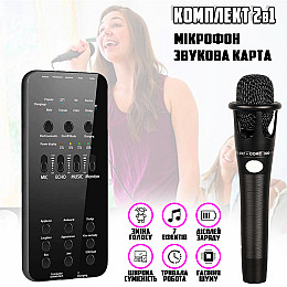 Вокальный комплект звуковая карта с конденсаторным микрофоном Happy Sheep HP-202BT mini 2в1 Black