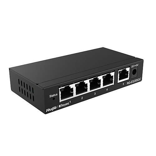 Комутатор Ruijie Reyee RG-ES205GC (4xGE, 1xGE Uplink, CCTV, Хмарне управління, L2, настільний, безшумний, метал)