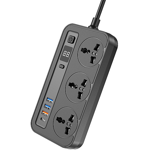 Сетевий фільтр-удлинитель Aspor A505 PD (3USB/USB-C/3A/20W/2м) - чорний
