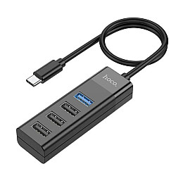 USB хаб Hoco HB25 на 4 USB порти Type-C to USB чорний до 1Tb