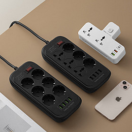 Сетевий фільтр розгалужувач електричний з вимикачем і нічником PD 2500W 3USB 10А 220V PD20W (LD-2311)
