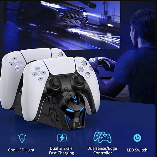 Зарядка для джойстика PS5 BebonCool Док Станция для PlayStation 5 PS5 DualSense / edge на 2 геймпада с LED Черный