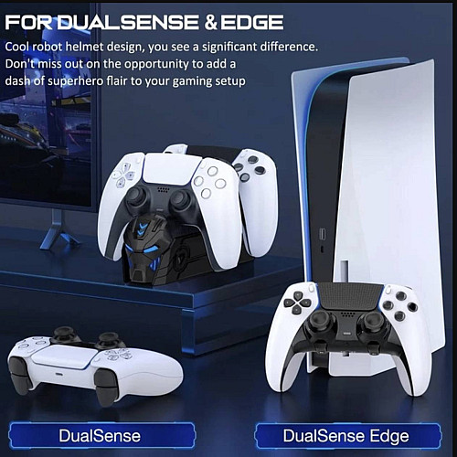 Зарядка для джойстика PS5 BebonCool Док Станция для PlayStation 5 PS5 DualSense / edge на 2 геймпада с LED Черный