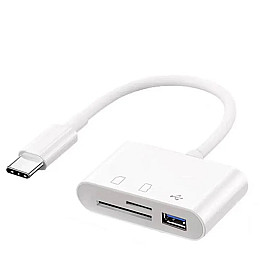 Адаптер Type-C кардридер USB TF CF SD Charge Белый