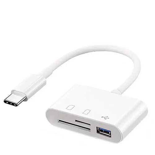 Адаптер Type-C кардрідер USB TF CF SD Charge Білий