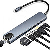Хаб концентратор 8в1 USB Type-C перехідник HDMI SD TF RJ45 Сірий