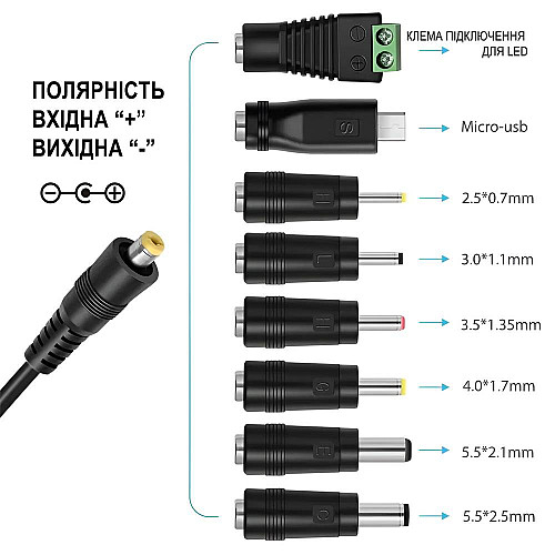 Універсальний блок живлення з комплектом перехідників Addap PA-01u 3V-12V 30W Чорний 1167