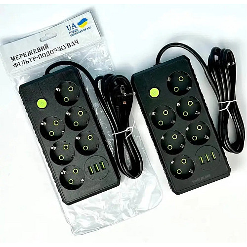 Удлинитель No Brand F17 USB 4 м 6 розеток чорний