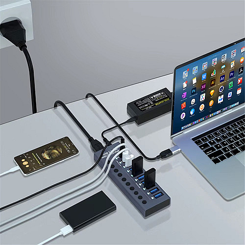 Концентратор Digital 10 Port USB 3.0 з PD високошвидкісний з адаптером (HUB985)