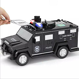 Машинка детский сейф с кодом и отпечатком пальца Cash Truck 6688-19A полицейская машинка грузовик Черный