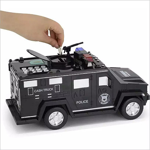 Машинка детский сейф с кодом и отпечатком пальца Cash Truck 6688-19A полицейская машинка грузовик Черный