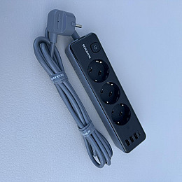 Сетевий подовжувач Borofone BAC8 16643 на 3 розетки 3 USB-А і 1 USB-C порт 3 м Чорний (23753)