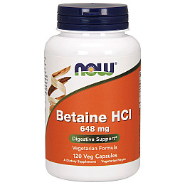Бетаїн HCI 648 мг, Now Foods, 120 гелевих капсул