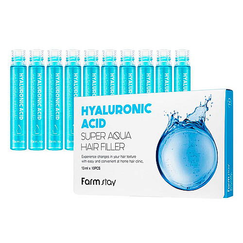 Набор увлажняющих филлеров для волос FarmStay Hyaluronic Acid Super Aqua Hair Filler 10 шт × 13 мл (8809615881439)