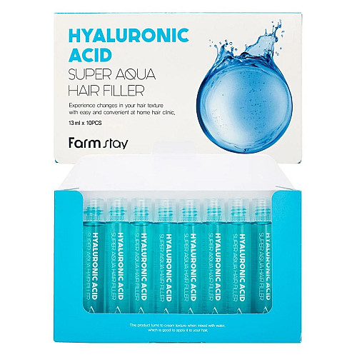 Набор увлажняющих филлеров для волос FarmStay Hyaluronic Acid Super Aqua Hair Filler 10 шт × 13 мл (8809615881439)