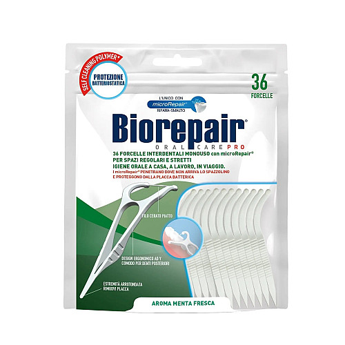 Флосер Biorepair з тримачем насичений гідроксиапатитом Білий 36 шт (8017331060056)