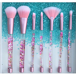Набор кистей для макияжа с блестками 7шт Merry are blue pink